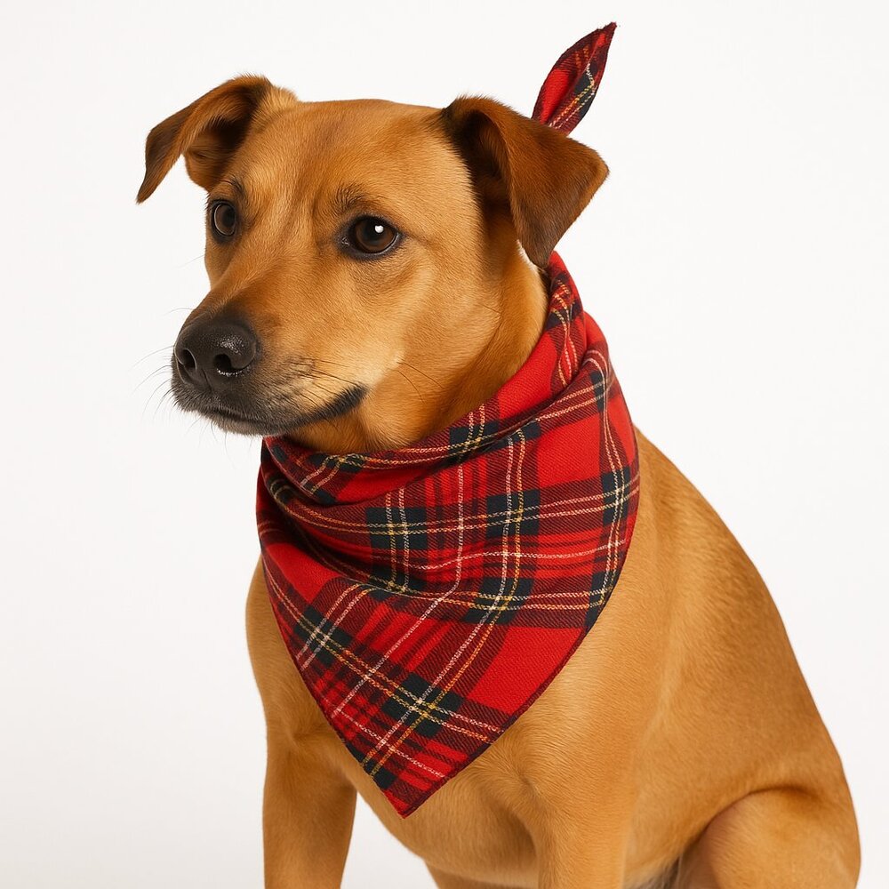 Red Black Plaid Tie-On Dog Bandana Classic Square Adjustable Pet Scarf Christmas